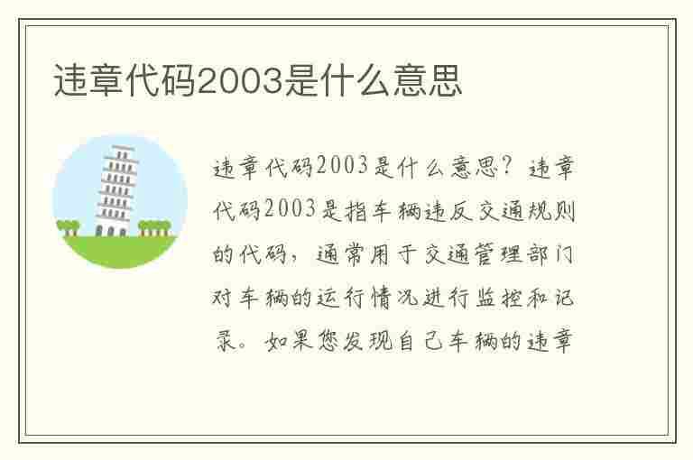 违章代码2003是什么意思