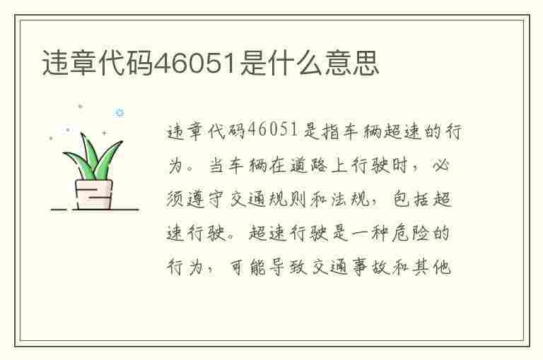 违章代码46051是什么意思(违章代码46051是什么意思啊)