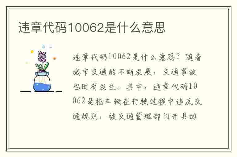 违章代码10062是什么意思(违章代码10062是什么意思啊)