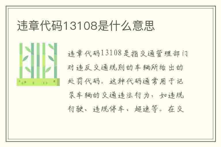 违章代码13108是什么意思(违章代码13108是什么意思啊)