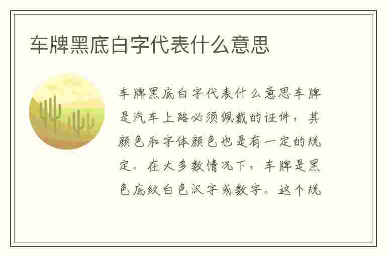 车牌黑底白字代表什么意思(车牌黑底白字代表什么意思领)