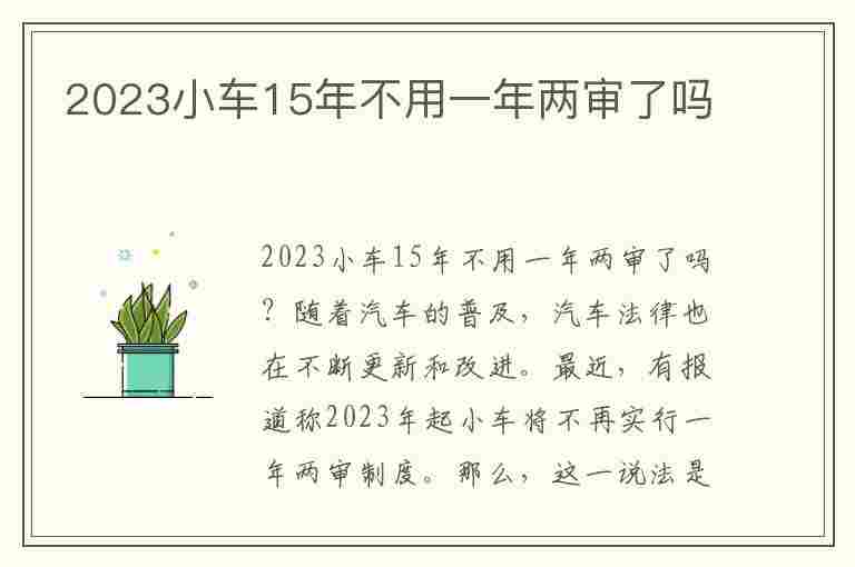 2023小车15年不用一年两审了吗