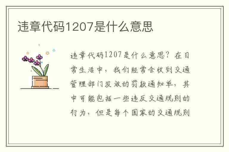 违章代码1207是什么意思(违章代码是1207怎么处罚)