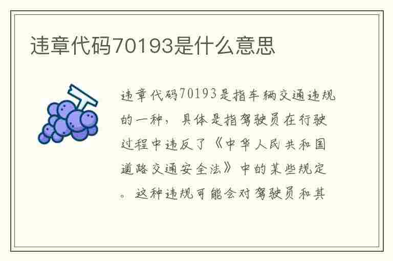 违章代码70193是什么意思(违章代码70193是什么意思啊)