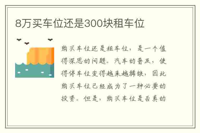 8万买车位还是300块租车位(5万买一个人防车位划算吗)