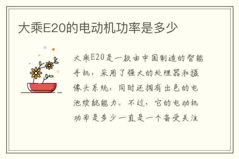 大乘E20的电动机功率是多少(大乘e20的电动机功率是多少瓦)