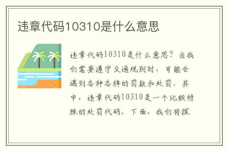 违章代码10310是什么意思(违章代码10310是什么意思啊)