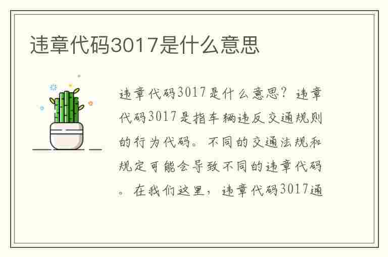 违章代码3017是什么意思(违章代码3017是什么意思啊)