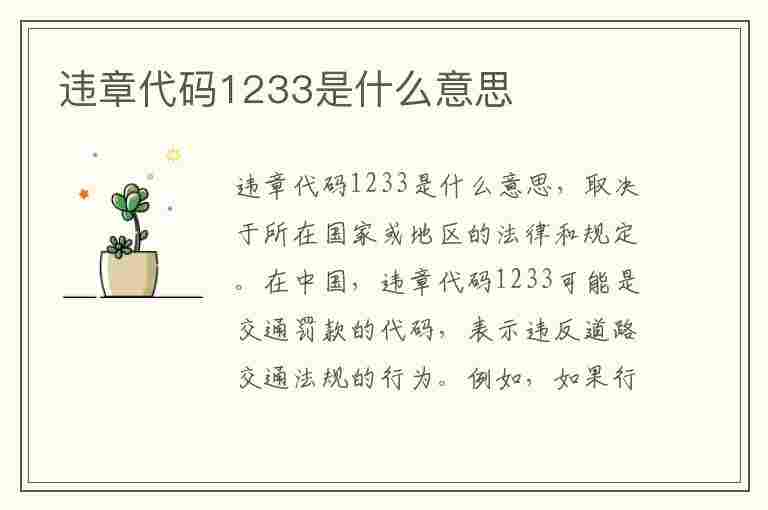 违章代码1233是什么意思(违章代码1233是什么意思啊)