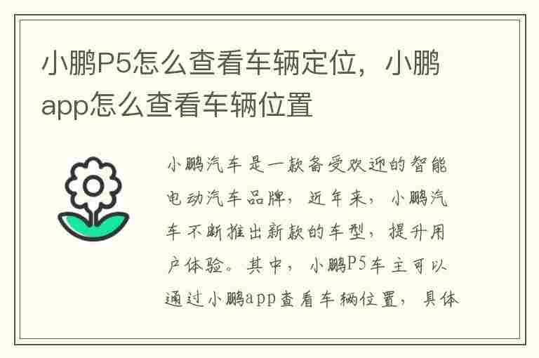 小鹏P5怎么查看车辆定位，小鹏app怎么查看车辆位置