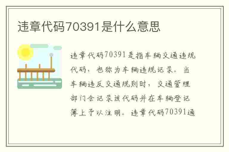 违章代码70391是什么意思