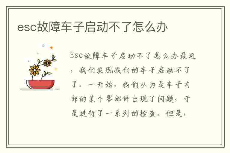 esc故障车子启动不了怎么办