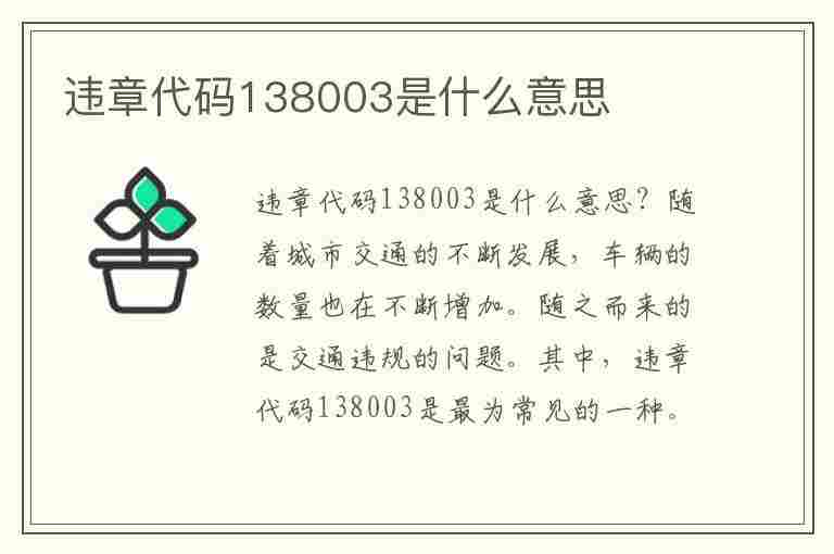 违章代码138003是什么意思(违章代码138001)