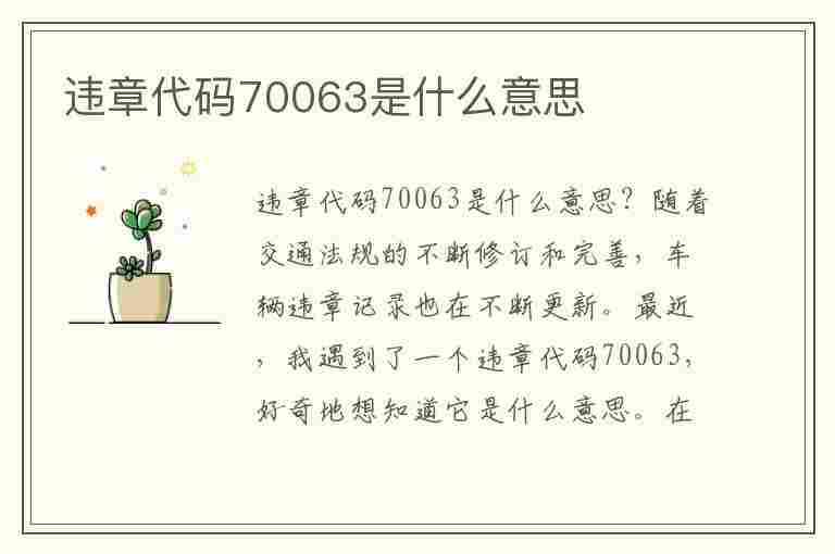 违章代码70063是什么意思(违章代码70063是什么意思啊)