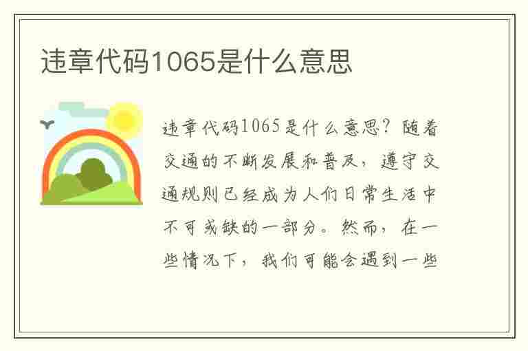 违章代码1065是什么意思(违章代码1065是什么意思啊)