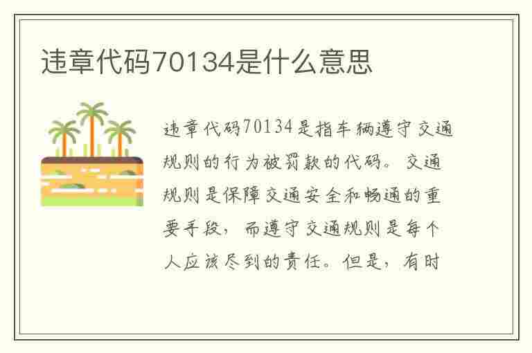 违章代码70134是什么意思(违章代码70134是什么意思啊)