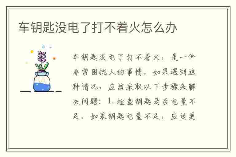 车钥匙没电了打不着火怎么办