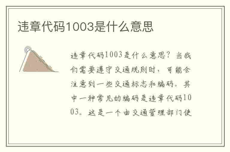 违章代码1003是什么意思