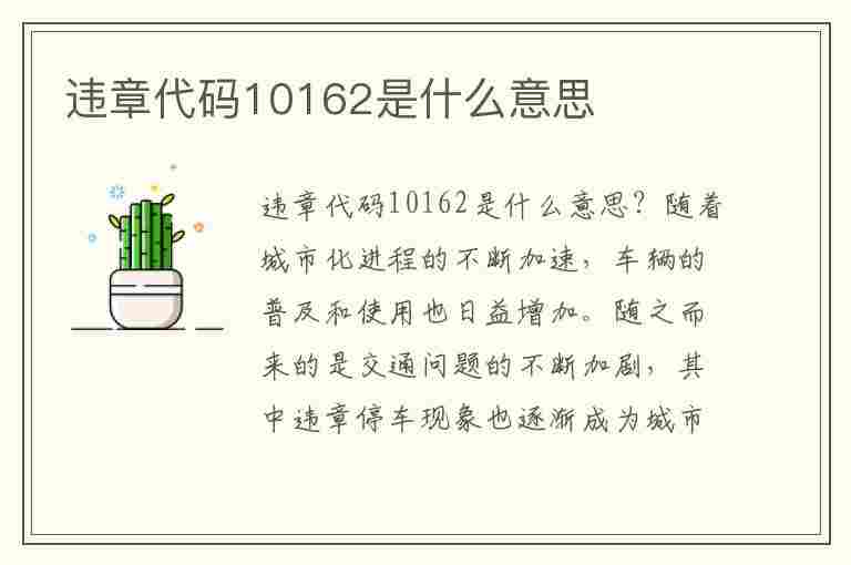 违章代码10162是什么意思(违章代码10162是什么意思啊)