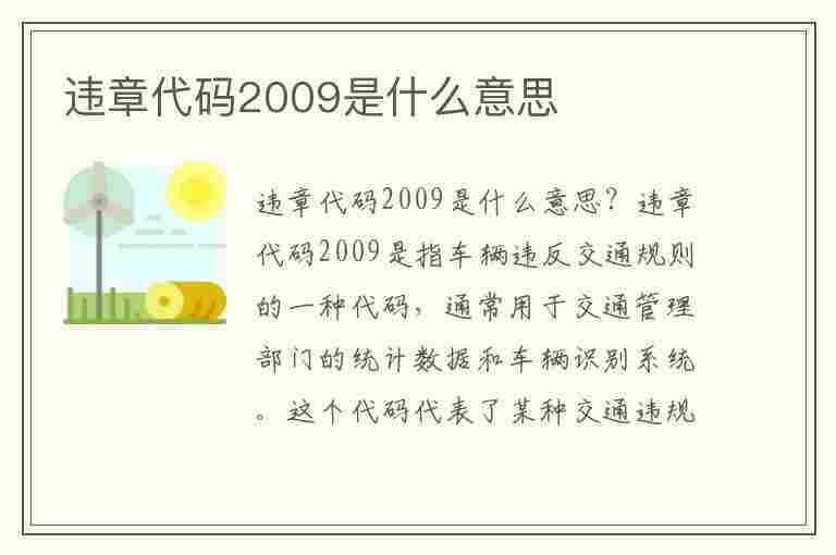 违章代码2009是什么意思(违章代码2009是什么意思,扣几分,罚款金额)