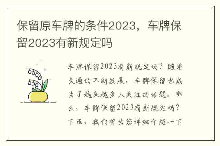 保留原车牌的条件2023，车牌保留2023有新规定吗