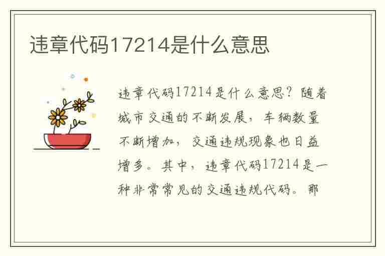 违章代码17214是什么意思(违章代码17214是什么意思啊)