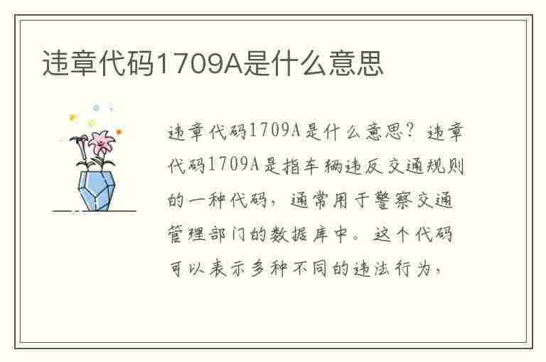 违章代码1709A是什么意思(违章代码1709a会怎么处罚)