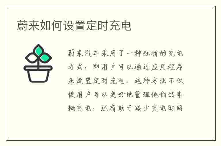 蔚来如何设置定时充电(蔚来如何设置定时充电功能)