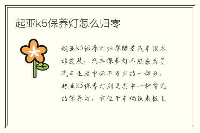 起亚k5保养灯怎么归零(起亚k5保养灯怎么归零视频)