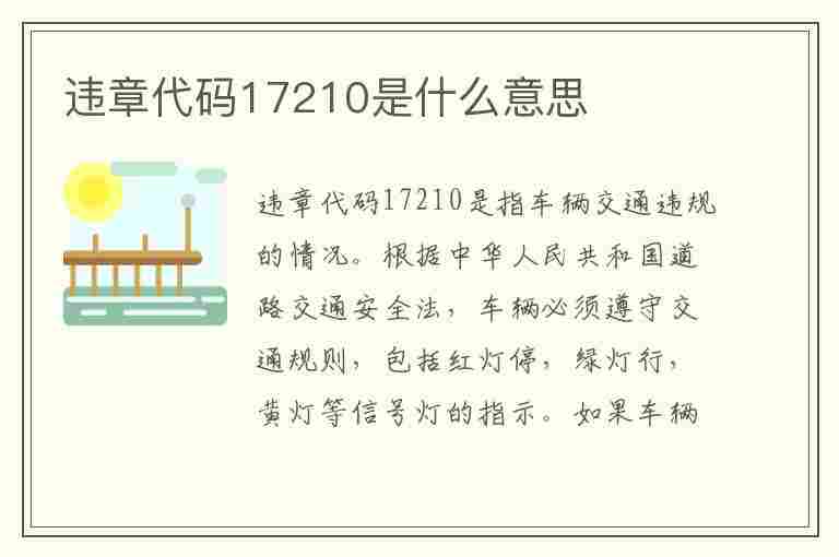 违章代码17210是什么意思(违章代码17210是什么意思啊)