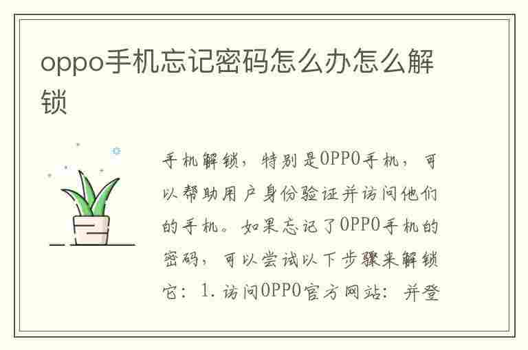 oppo手机忘记密码怎么办怎么解锁