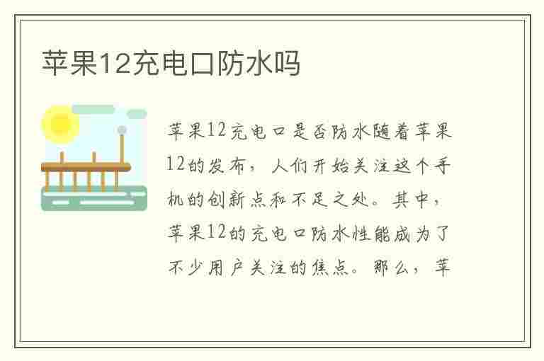 苹果12充电口防水吗(苹果12掉水里几秒会有事吗)