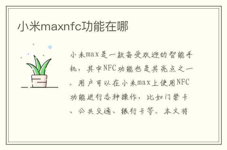 小米maxnfc功能在哪(小米maxnfc功能在哪里)