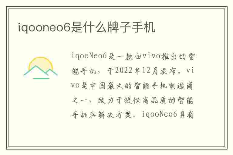 iqooneo6是什么牌子手机