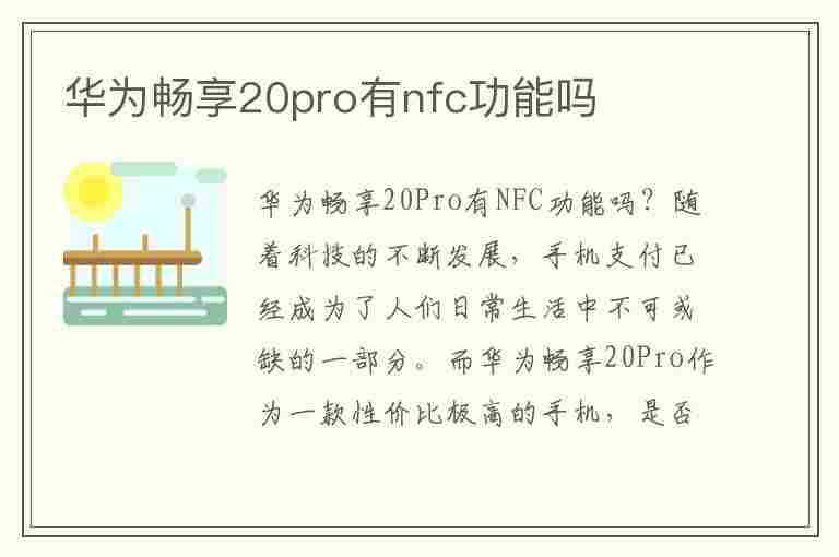 华为畅享20pro有nfc功能吗