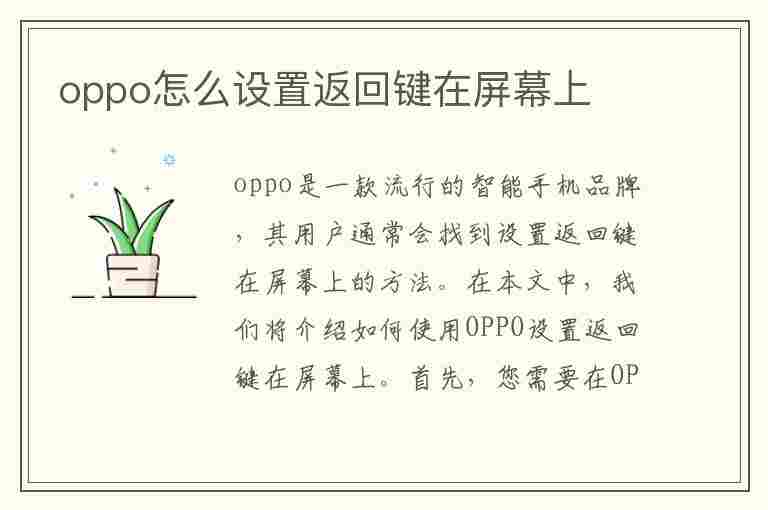 oppo怎么设置返回键在屏幕上