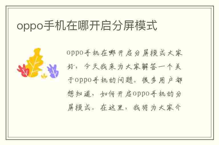 oppo手机在哪开启分屏模式