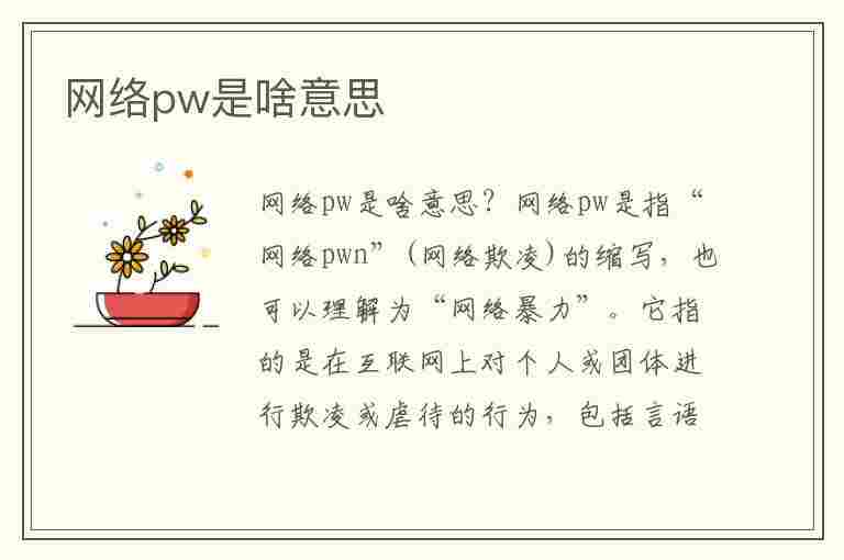 网络pw是啥意思(网络pw什么意思)