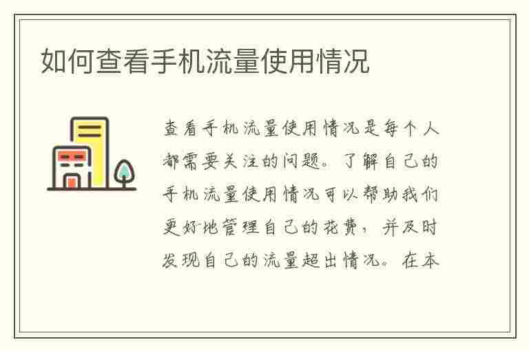 如何查看手机流量使用情况(如何查看手机流量使用情况记录)