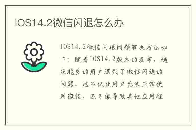 IOS14.2微信闪退怎么办(ios14.2微信闪退怎么修复)