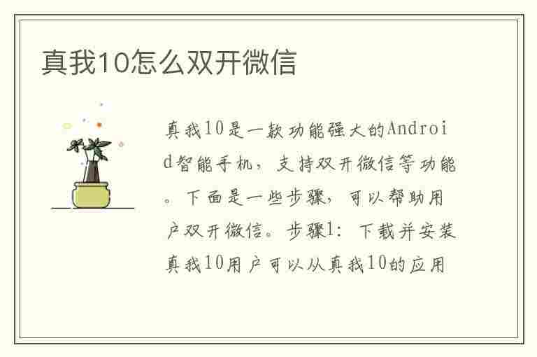 真我10怎么双开微信(真我手机怎么双开微信)