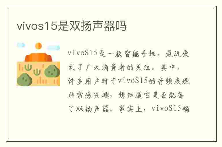 vivos15是双扬声器吗(vivos15缺点太多)