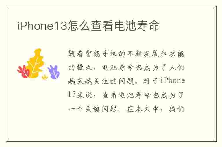 iPhone13怎么查看电池寿命