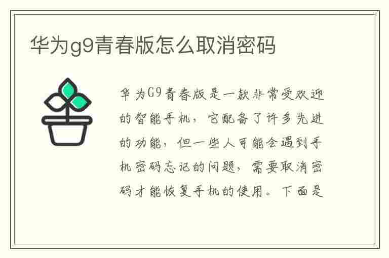 华为g9青春版怎么取消密码(华为g9青春版怎么取消密码设置)