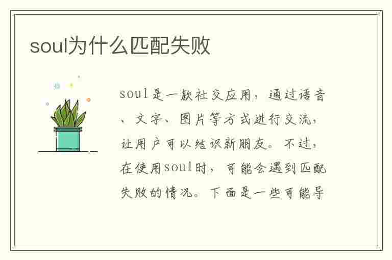 soul为什么匹配失败(soul为什么匹配失败让稍后再试)