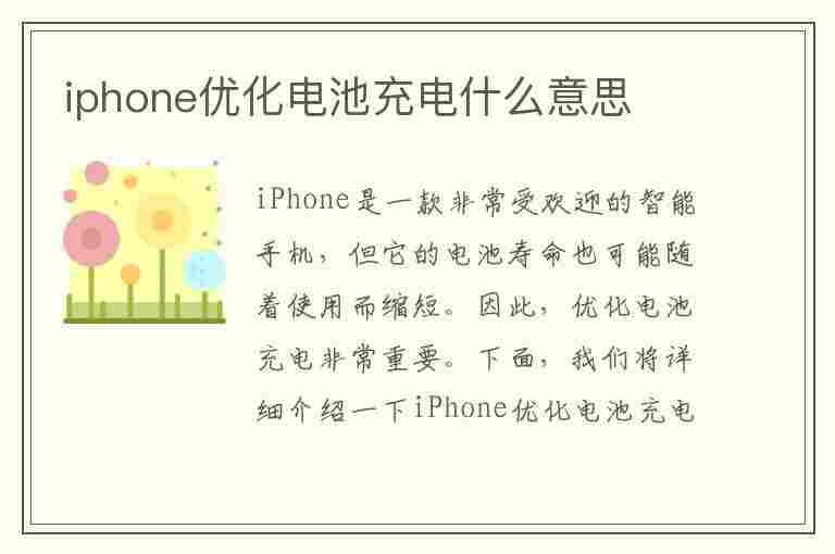 iphone优化电池充电什么意思