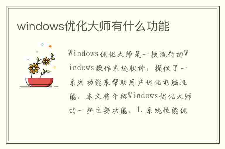 windows优化大师有什么功能