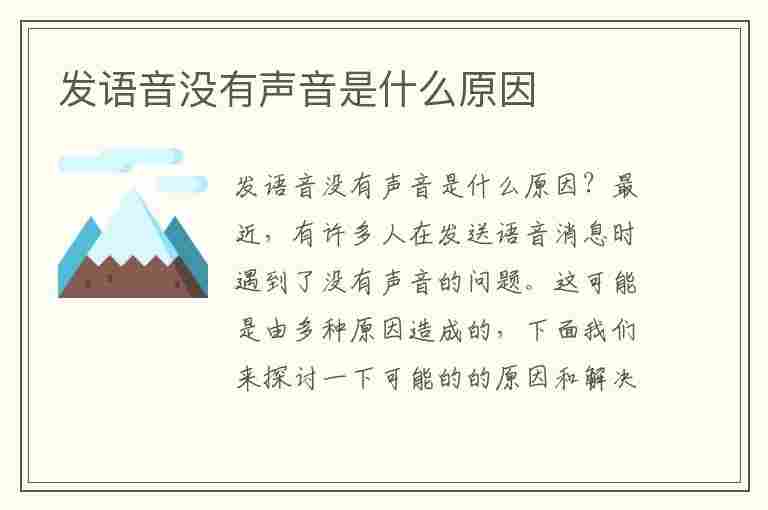 发语音没有声音是什么原因(苹果手机发语音没有声音是什么原因)