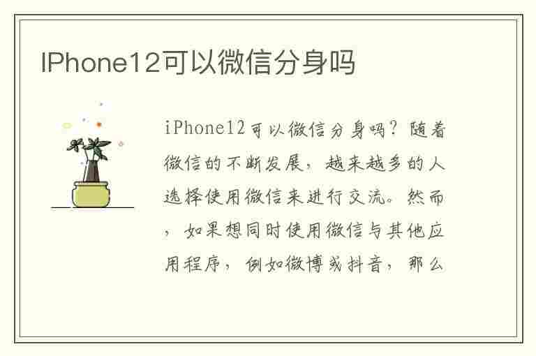 IPhone12可以微信分身吗