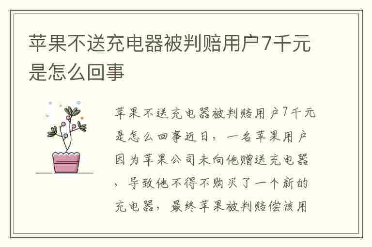 苹果不送充电器被判赔用户7千元是怎么回事